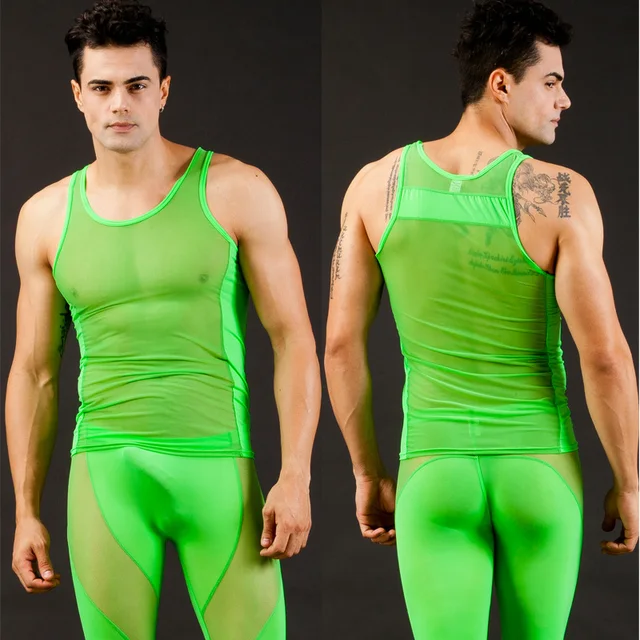 1 Pcs Wj See Through Solid Color Singlet Men Undershirt Sex Underwear 