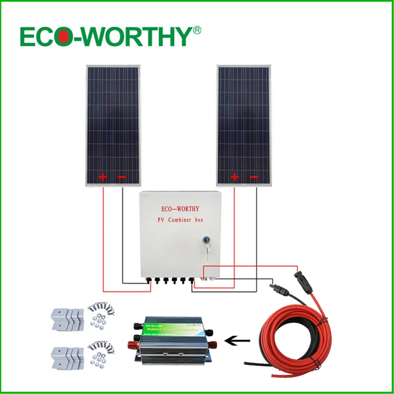 

ECO-WORTHY USA UK Stock 2x160W 300W 12V off Grid Poly Solar System w/ 45A Solar Controller Combiner Box
