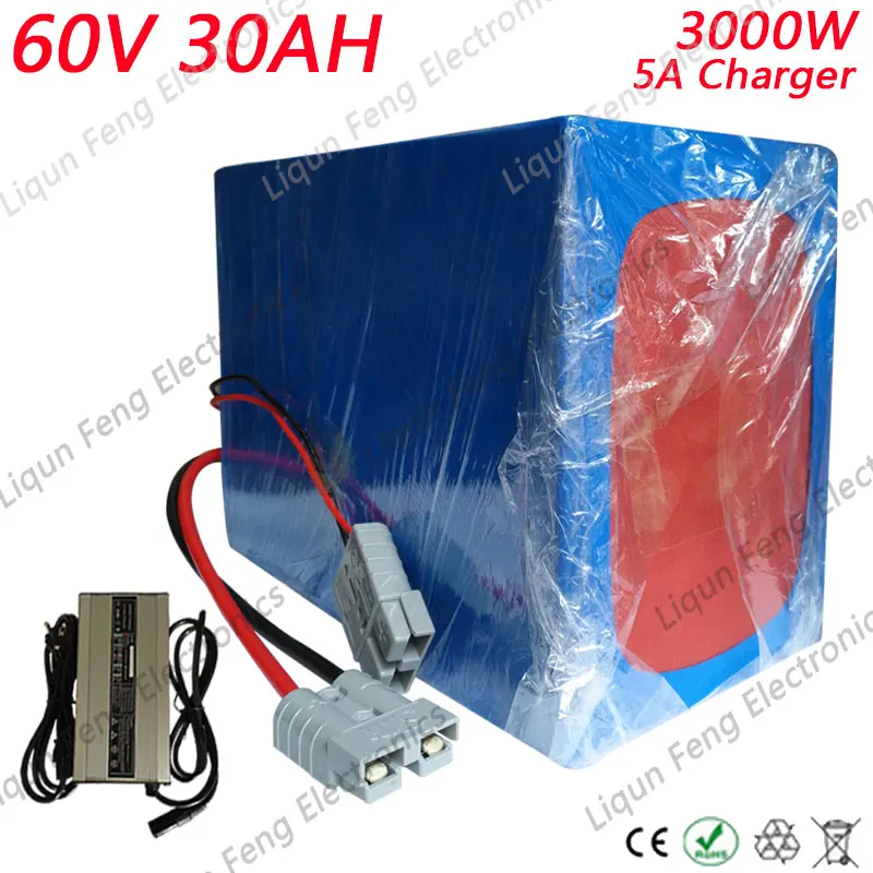 Cheap Free shipping 60V 30AH 3000W Lithium Scooter Battery 60V 30AH Electric Bike Battery with 50A BMS and 67.2V 5A Charger 0