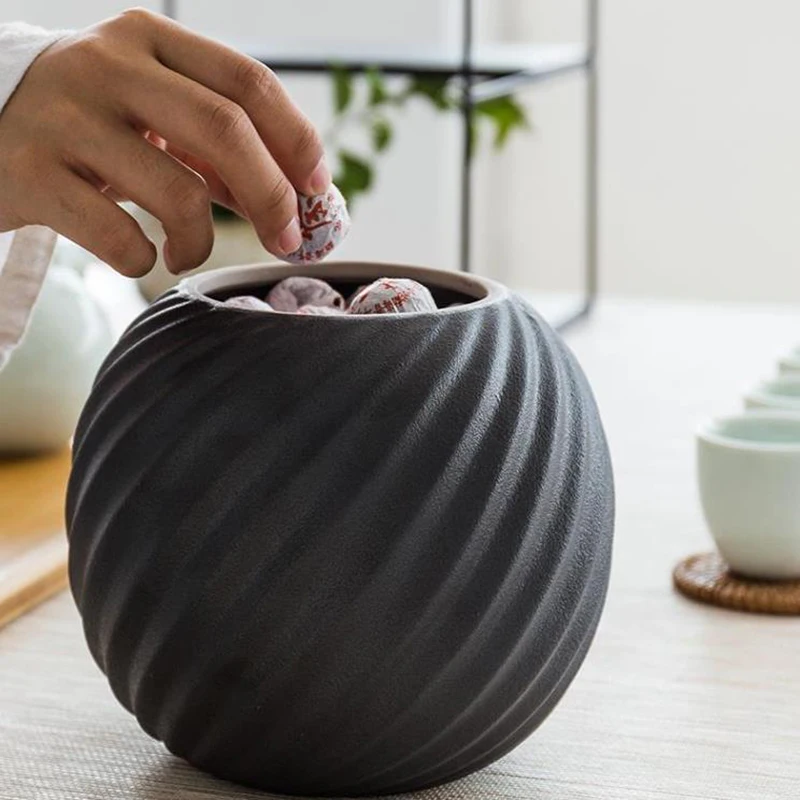  Vintage Japanese Style Coarse Pottery Tea Cans Ceramic Tea Storage Candy Nut Coffee Jar Storage Tea - 32888203233