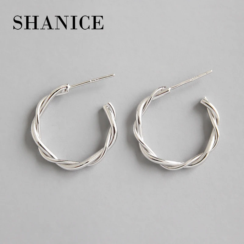 SHANICE, Круглый Круг, Аутентичные, 925 пробы, серебряные плетеные серьги-гвоздики для женщин, красивые серьги, ювелирное изделие