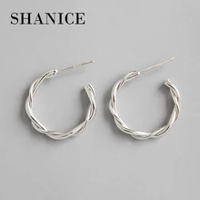 SHANICE, Круглый Круг, Аутентичные, 925 пробы, серебряные плетеные серьги-гвоздики для женщин, красивые серьги, ювелирное изделие