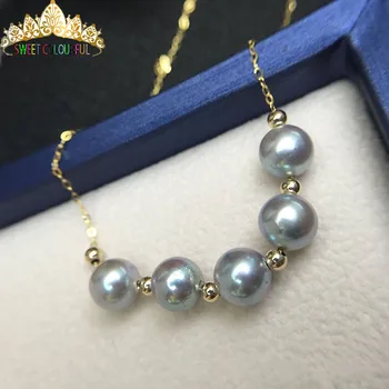 

18K Yellow Gold Necklace6 MMSilver gray Natural Pearls 16 inch/41cm and 18 inch/46 cm Length