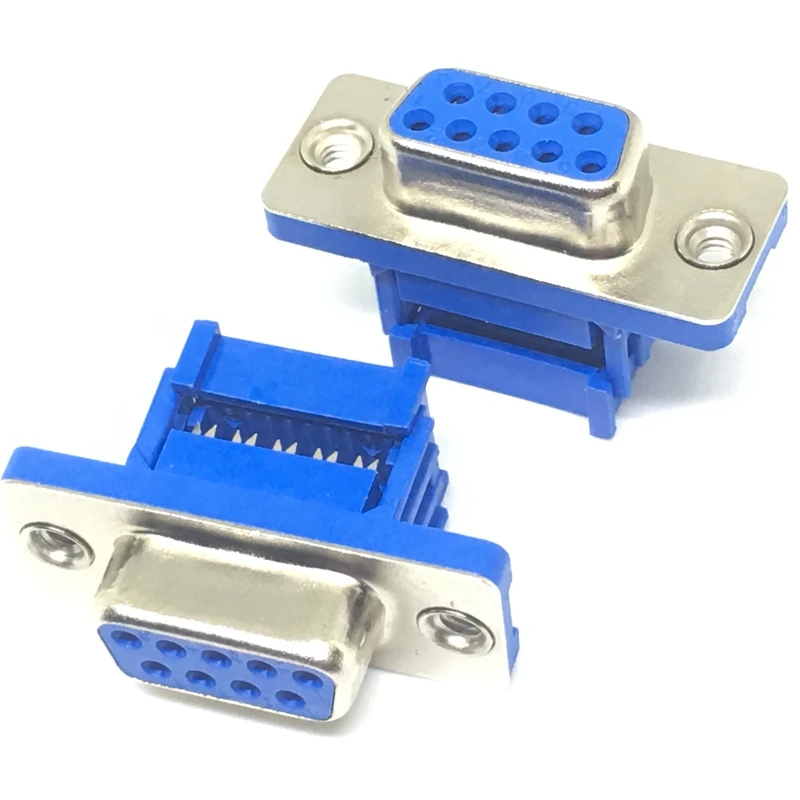 Good 5 parts D-SUB 9-pin DB9 Female IDC crimp adapter plug for ribbon cable Blue