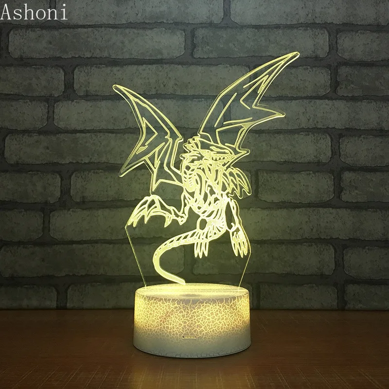 Yu-Gi-Oh! голубоглазый белый дракон 3D Настольная лампа с сенсорным Управление 7 цветов Изменение Акриловые Ночной светильник USB декоративные подарки для детей