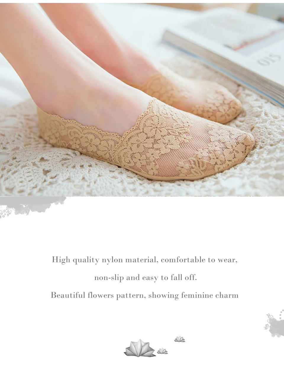 Summer Thin Boat Socks For Women Breathable Lace Sock Invisible High Heels Socks Slippers Soft Breathable Nylon Low Short Socks (3)