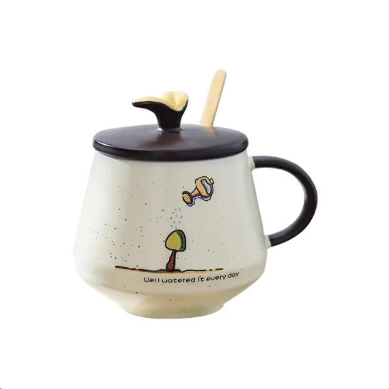 

Creative trend ceramic cup with lid spoon coffee milk cup mug simple Nordic