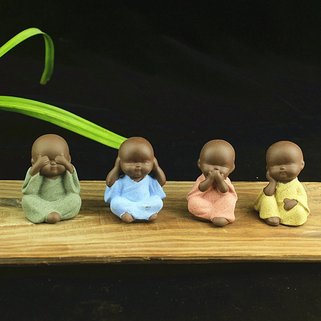 Small Buddha Statue Monk Figurine Tea Pet Purple Ceramic Crafts Ornaments /KT