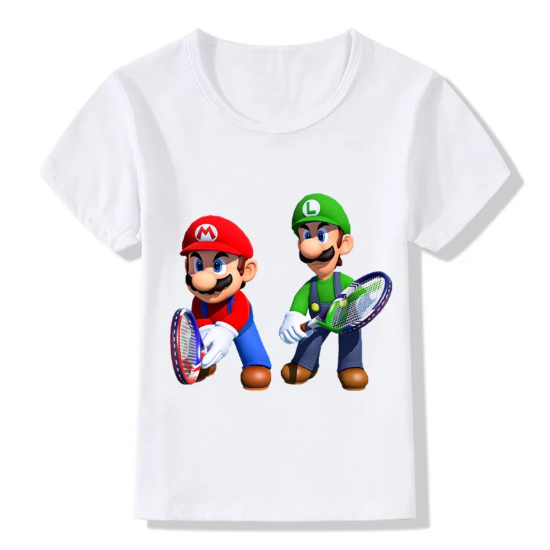 Забавная детская футболка с рисунком Супер Марио и Луиджи Летние повседневные топы для маленьких мальчиков и девочек, футболка детская одежда HKP5175 - Цвет: white