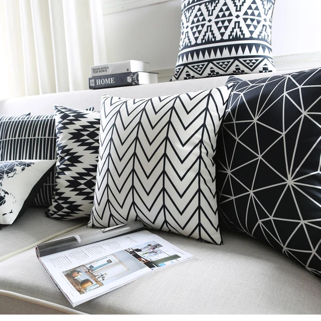 Moderne Noir Et Blanc Enfants Housses de Coussin G om trique Triangles Rayures Tapis Motif Taie