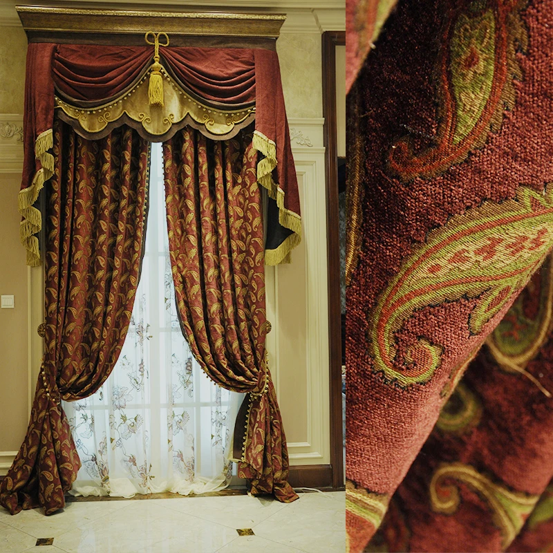 

2017 Deluxe Small Paisley Design Wine Jacquard Chenille Home Curtain Interior Fabric 280cm width