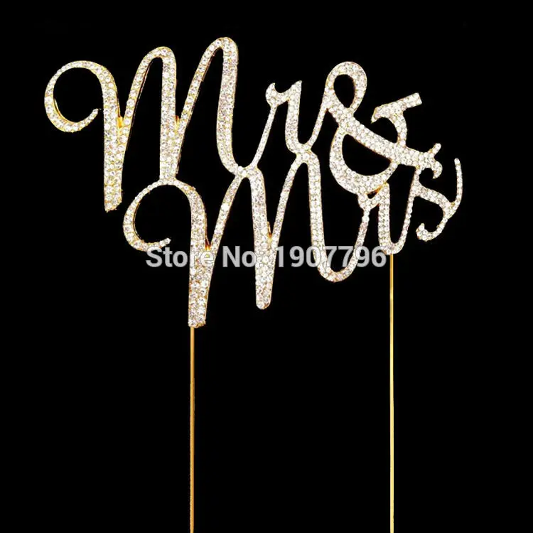 Fancy MR  MRS WEDDING Diamante Rhinestone Gem Cake Topper 9cm Silver Gold (4)