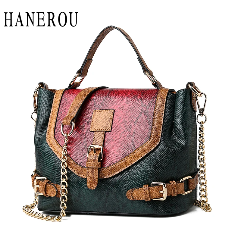 

HANEROU 2019 Autumn Serpentine Large Capacity Casual Totes High Quality Women Leather Handbags Fashion Casual Shoulder Bags Sac