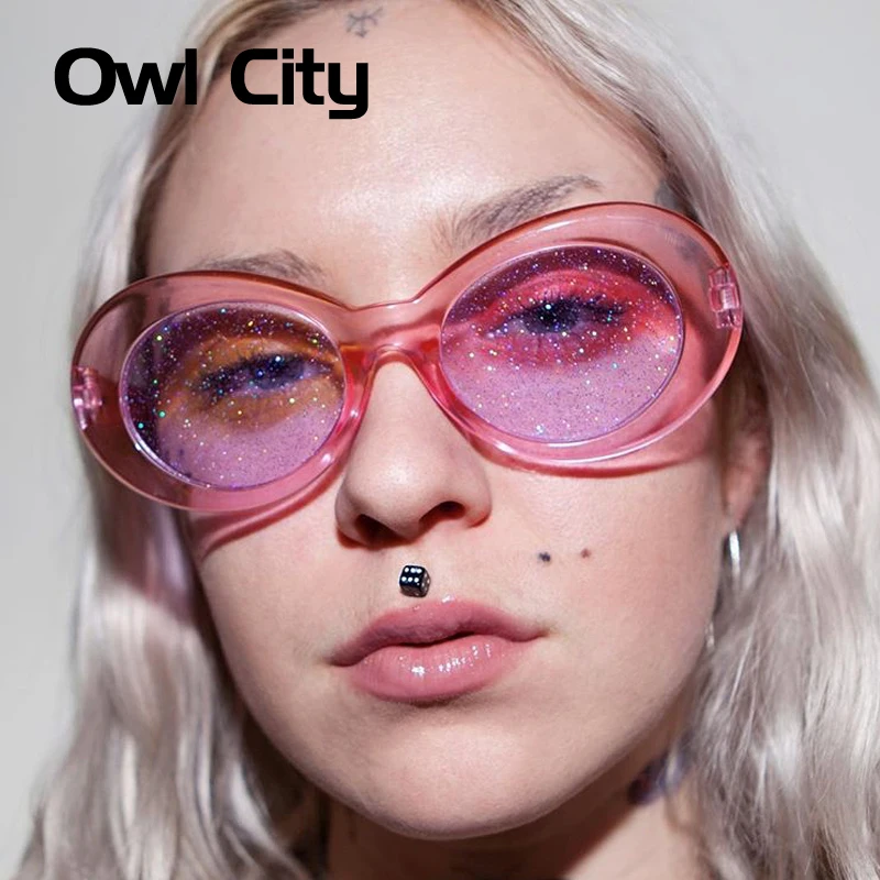 Сова город Солнцезащитные очки женские винтажные овальные очки блестящие линзы очки для мужчин брендовые дизайнерские яркие красные розовые желтые солнцезащитные очки