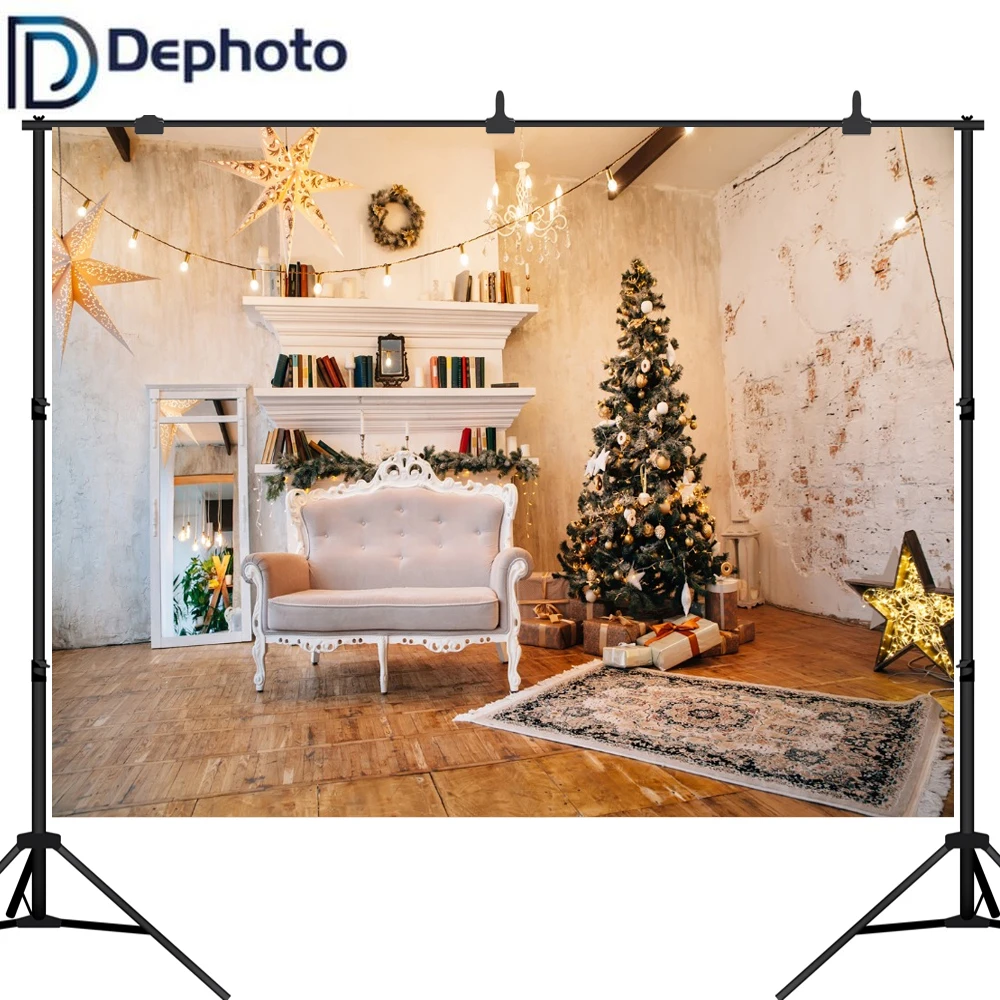 Dephoto Christmas Tree Interior Scene Golden star Photography Backgrounds Customized Photographic Backdrops For Photo Studio | Электроника