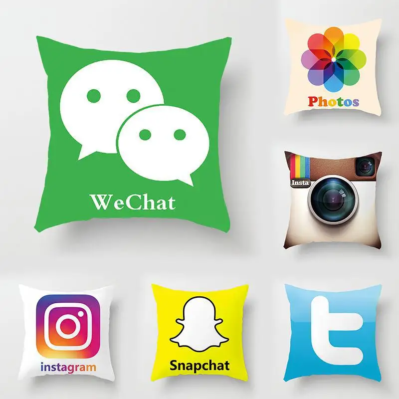 

Custom You Tube Cushion Cover Logo Wechat Snapchat Skype Viber Phone Instagram Decor Facebook Pillow Case For Office Accessories