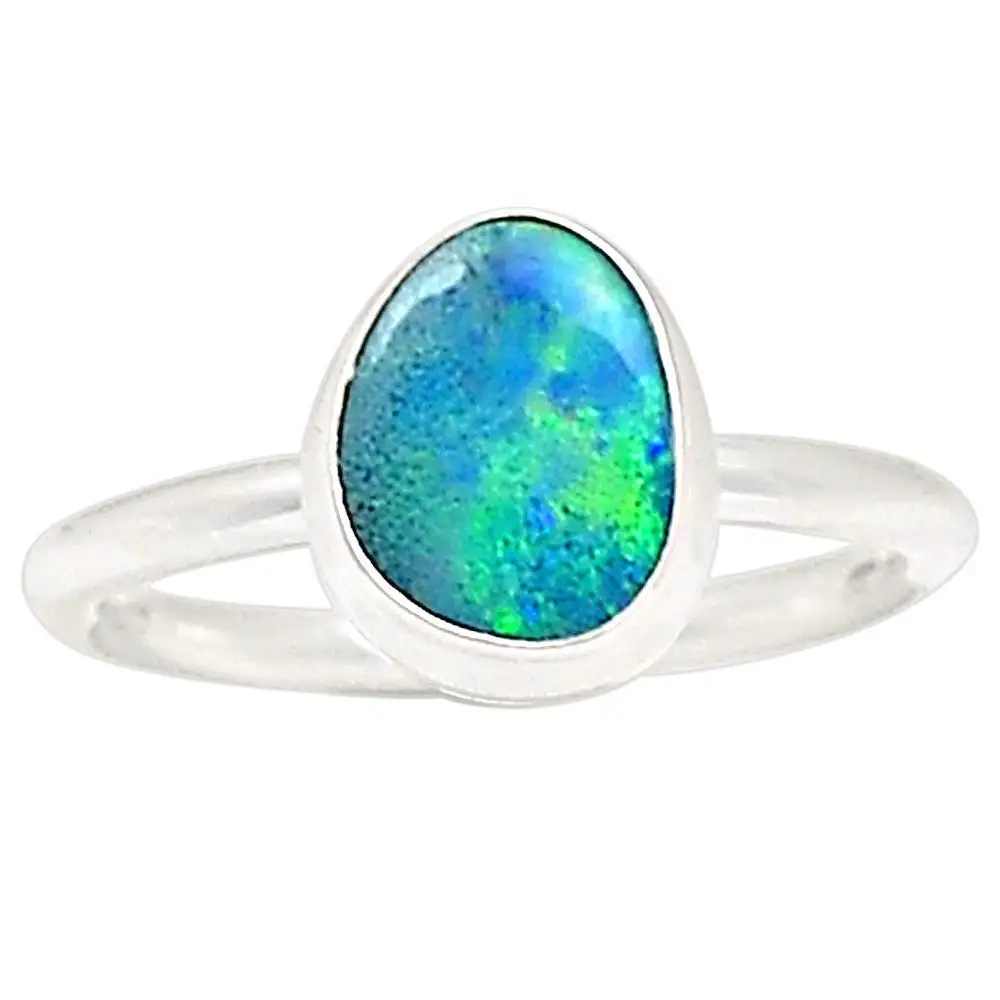 Genuine AUSTRALIAN OPAL Ring 925 Sterling Silver Jewelry,USA Size :5.75, MHBAR3697