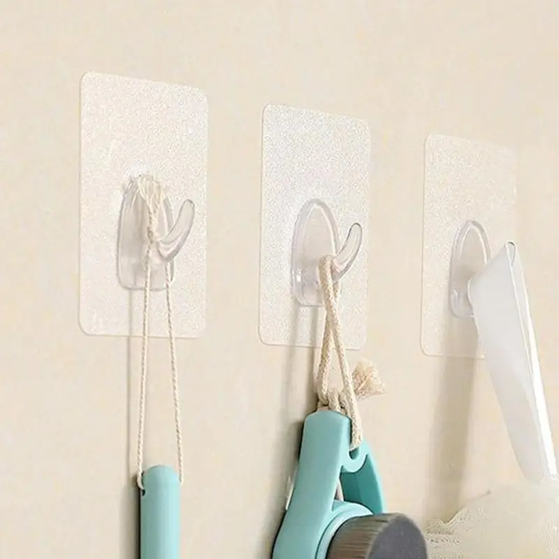 6Pcs Transparent Self Adhesive Door Wall Hangers Hooks for Plastic Storage Kitchen Bathroom