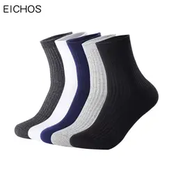 EICHOS 5 пар/лот мужские s зимние осенние носки дезодорант мужские двойные иглы хлопковые носки для отдыха деловые однотонные Дышащие носки