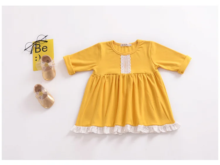 Mother nest 2018 Baby Long Sleeves Yellow Girls Dress Autumn Children Clothing Lace Cotton Toddler Dresses For Party Birthdays (14)