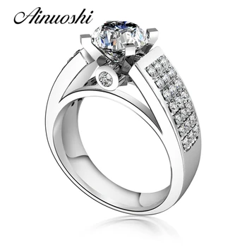 

AINUOSHI Luxury 2 Carat Zircon Big Rings 925 Sterling Silver Exaggerated Row Drill Band Engagement Wedding Ring Fashion Jewelry