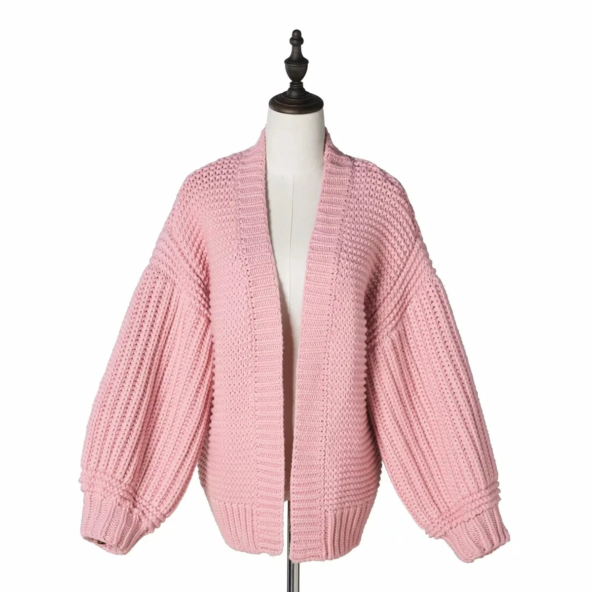 [EWQ] Новинка, Осень-зима, модный длинный шарф с рукавами-фонариками, вязаный свитер с открытым стежком, уличная одежда, женский свитер AC204 - Цвет: pink colour