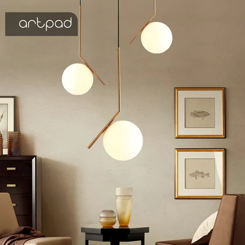 Artpad Chrome Pendant Light Milky White Glassshade Minimalist Italian