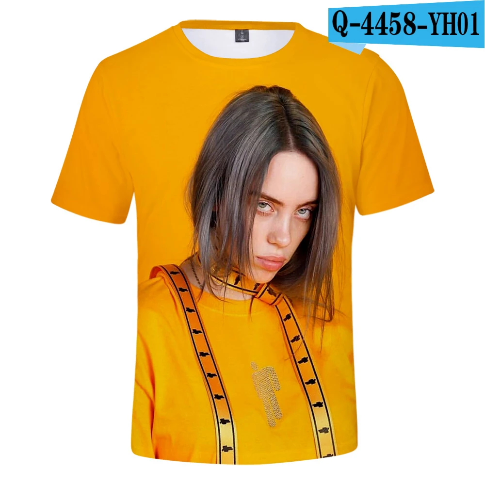 Billie Eilish, новинка, 3D футболка, для мужчин, летняя мода, хип-хоп, Harajuku, повседневная одежда, Billie Eilish, 3D, для девочек, желтая футболка - Цвет: 3D