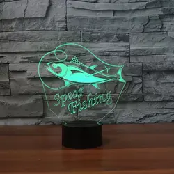 Копье Рыбалка Настольный светильник 3D светодиодный 7 цветов Творческий Рождественские подарки Спальня исследование атмосферу рыбы ночник