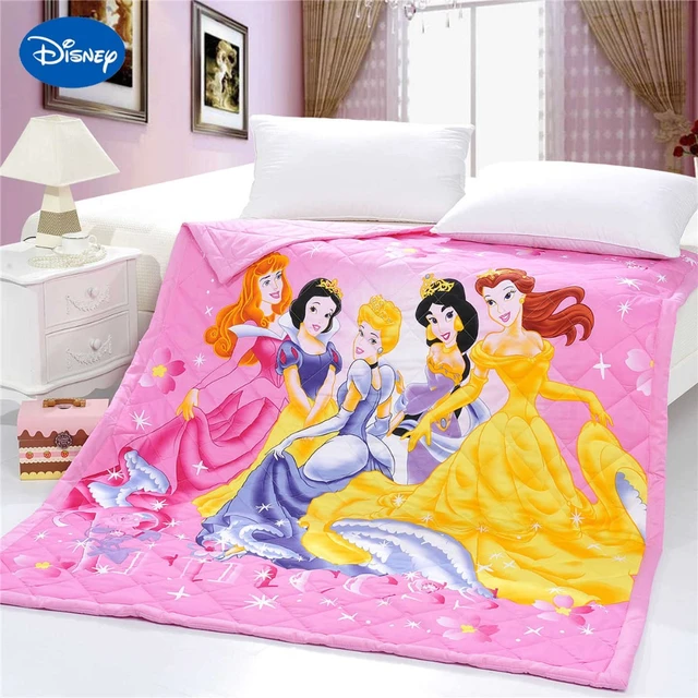Edredones de princesa brillante para niñas, ropa de cama, edredón individual, tamaño Queen, tela de tejida, estampado de personajes de Disney, Color rosa, Verano - AliExpress