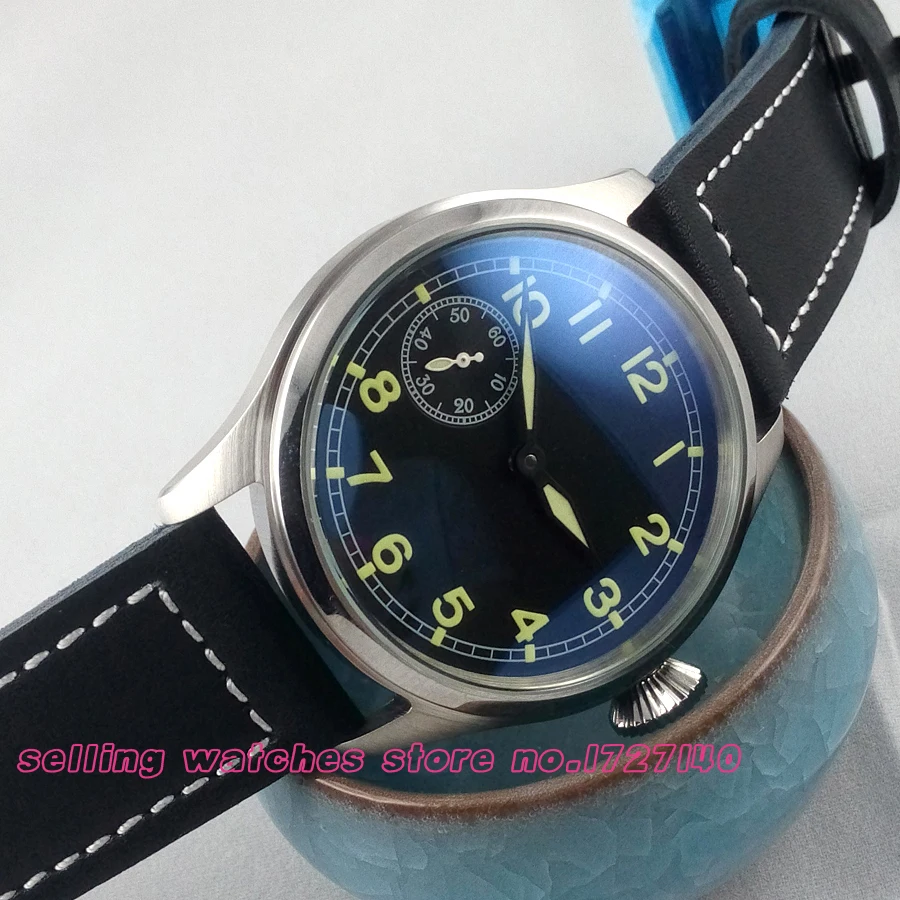

47mm Parnis black dial Special @9 MECHANICAL manual wind Watch eta asia 6497