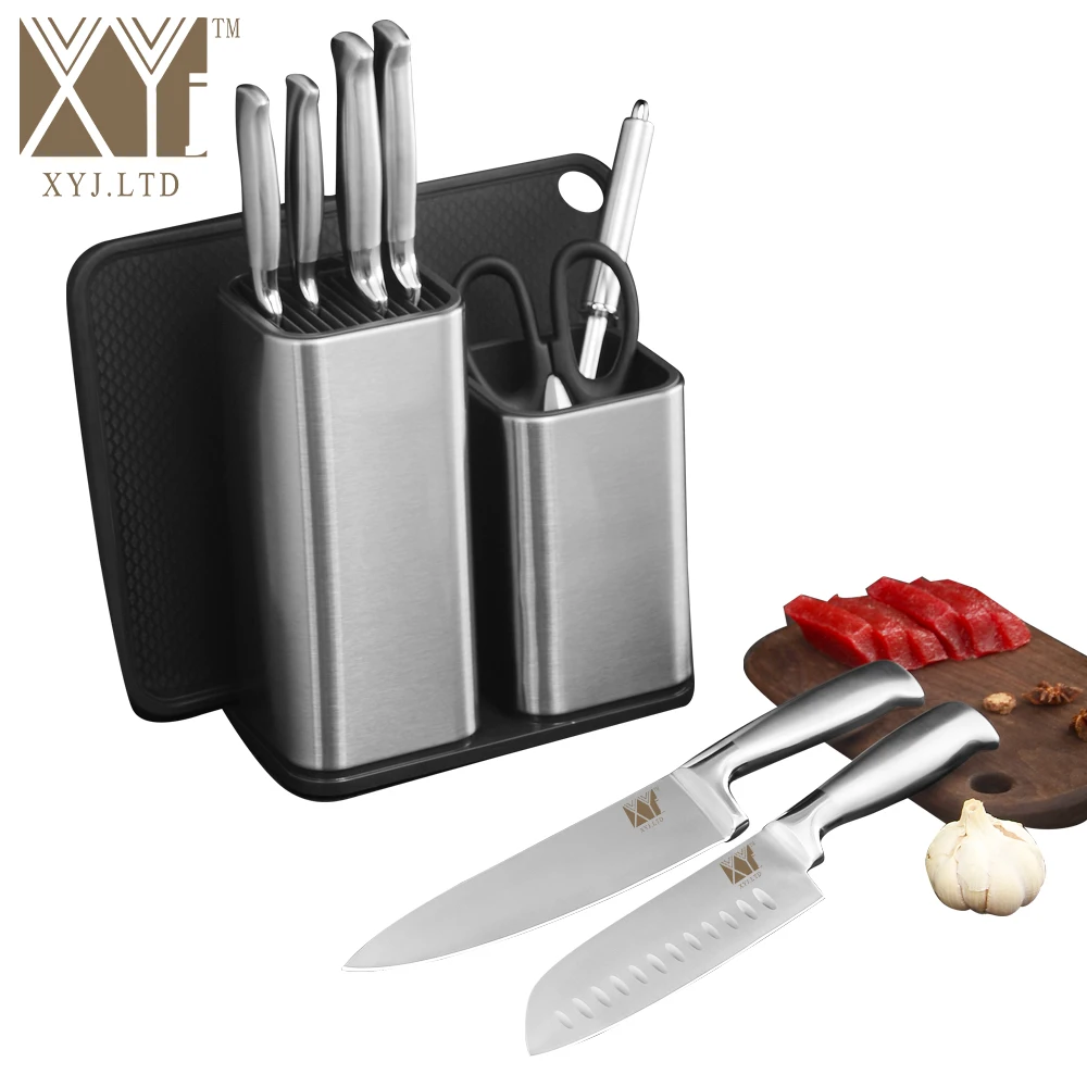 XYj абсолютно большой емкости металлический нож блок стенд нержавеющая сталь+ PP держатель ножа ручной работы модные кухонные Инструменты Высокое качество