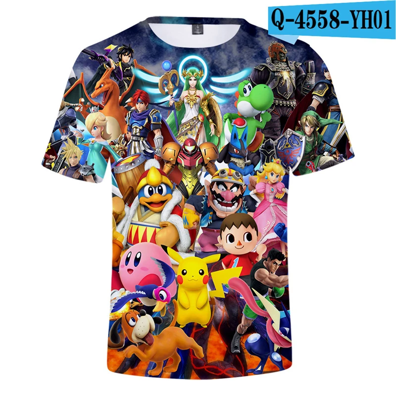 

Super Smash Bros Printed T-Shirt Pokemon Zelda Super Mario Cute Tees Funny 3D Shirt Kids Summer Men T Shirt Boys Clothing O-Neck