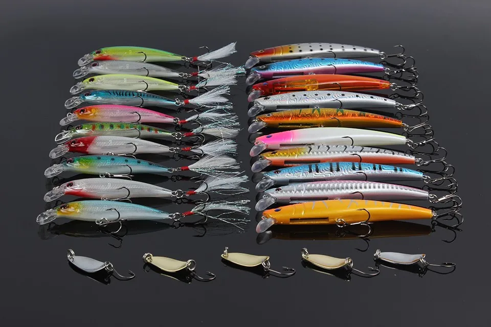 Goture рыболовная приманка набор 20 воблеров 5 ложек Спиннер приманка многоцветная искусственная приманка-Минноу Спиннеры Карп рыболовные снасти