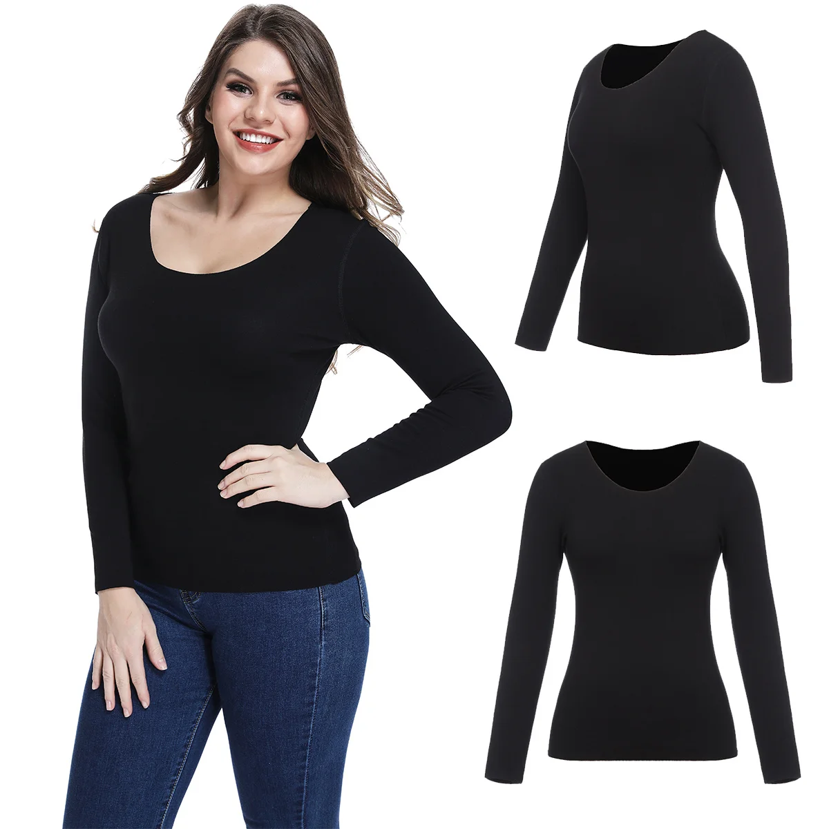 

Joyshaper Base Shirt Thermal Underwear for Women Fleece Lined Long Sleeve Base Layer Shirt Scoop Neck Thermal Top