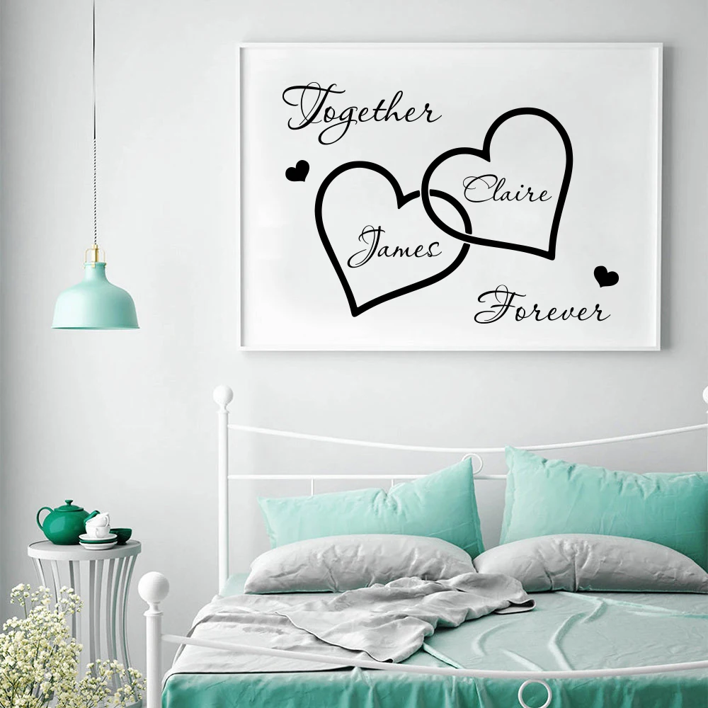 Custom Name Love Heart Wedding Wall Sticker Bedroom Personalized Name Romantic Wedding Quote Wall Decal Vinyl Home Decor   (4)