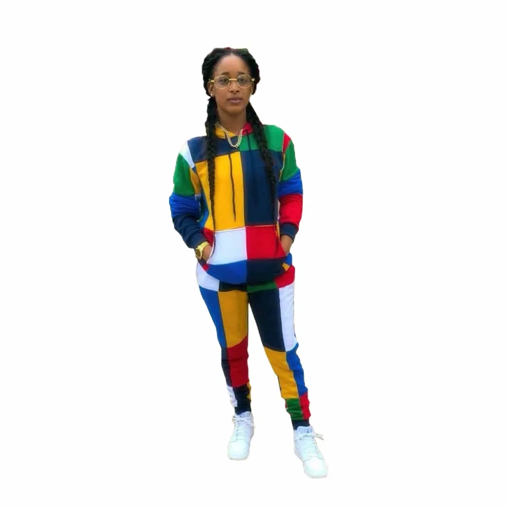 

Joiekuno Modis Patchwork Fashion Long Jumpsuits 2 piece set women Bodycon Hooded Sexy Party Club Women Rompers MR152