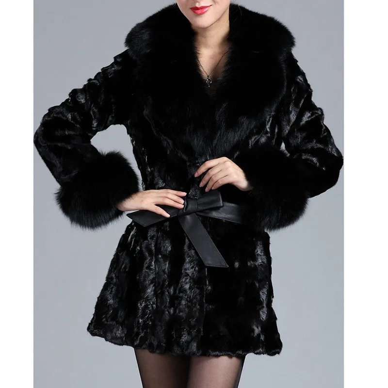 Black Fur Collar Casaco Pelo Feminino новые женские меховые воротнички искусственные меховые пальто негабаритных женщин мода теплая меховая Верхняя одежда S/6XL D424 - Цвет: Black Fur Collar