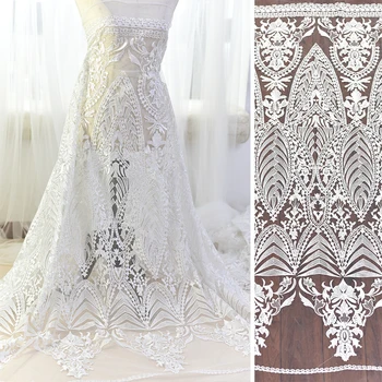 

Curtain Floral Embroidery Lace Material DIY Gauze Soft Lace Fabric In Ivory 135cm Wide Evening Dress Women Clothes New Design