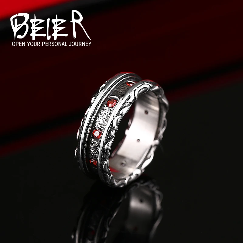 Beier New Designed Cool Retro Gothic Ring With Red Stone Stainless Steel High Quality Man's Jewelry Aliexpress Wholesale BR8-321