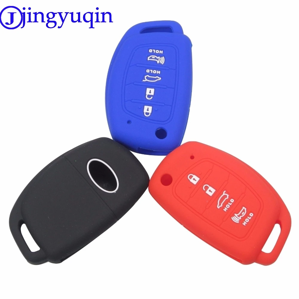 

jingyuqin 4 Buttons Remote Folding Flip Key Case Cover Silicone For Hyundai Mistra Santa Fe Sonata Tucson Accent I30 I40 I45