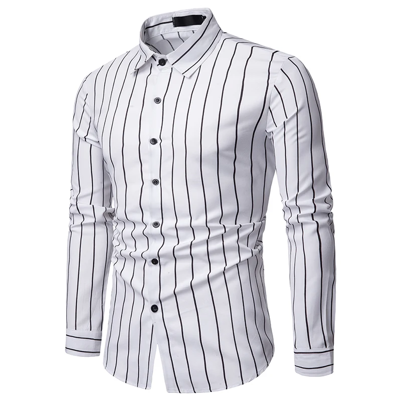 

2019 men's new fashion casual slim striped shirt, business men's shirt party wedding shirt