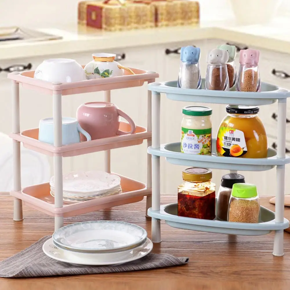 

Plastic Multifunction 3 Layer Shelf Kitchen Storage Rack For Dish Plate Seasoning Bottle Cruet Bathroom Shelf Table Storage Rack