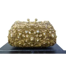 2016 New Unique Diamante Bling Crystal Evening Bag Metallic Gold Diamond Handbag Clutch Purse Pochette Party Evening Bag