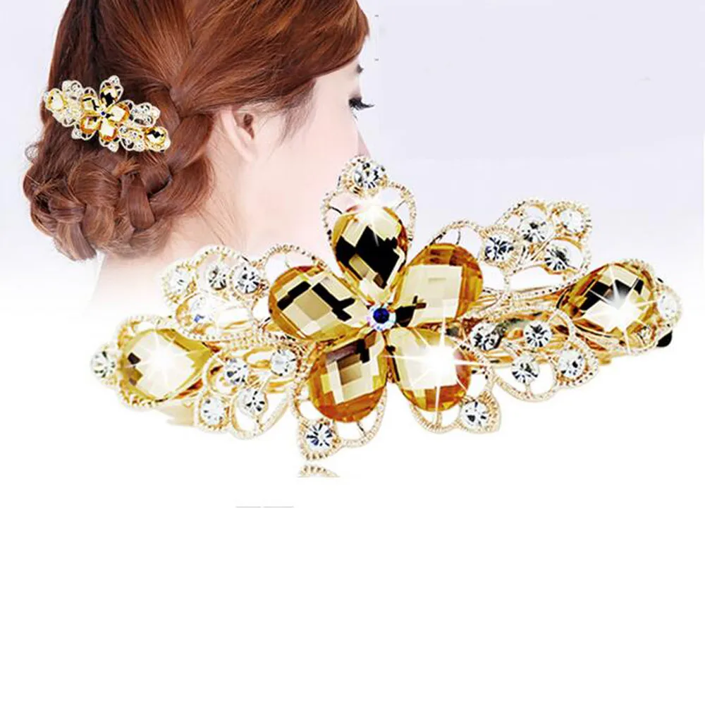 2017 New Women Girl Crystal Flower Rhinestone Hair Pins Clip Barrette
