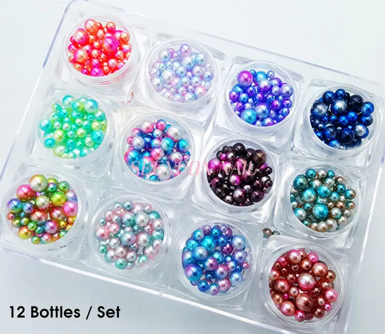 Conjunto de Pérolas Japonês da Arte do Unha Novo Caixas Unha Art Sereia Sinfonia Bola 3d Pérolas Cores Misturadas Estilo Faça Você Mesmo Decoração Kit 12 - Set 3 Beleza e saúde