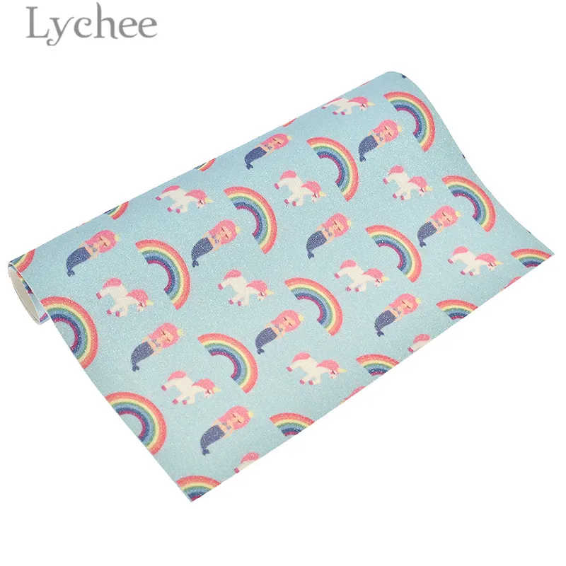 Lychee Life 21x29 см A4 Единорог блеск PU Ткань Высокое качество Синтетическая Кожа DIY материал для сумки ремни одежды