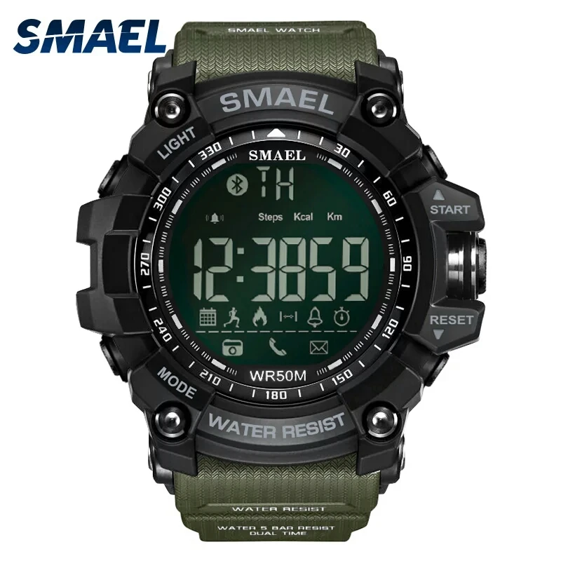 buy SMAEL Bluetooth LED Digital Watches Men 50M Waterproof Outdoor Swim Diver Sport Watch Big Dial Clock Army Wrist Watch Male 1617B