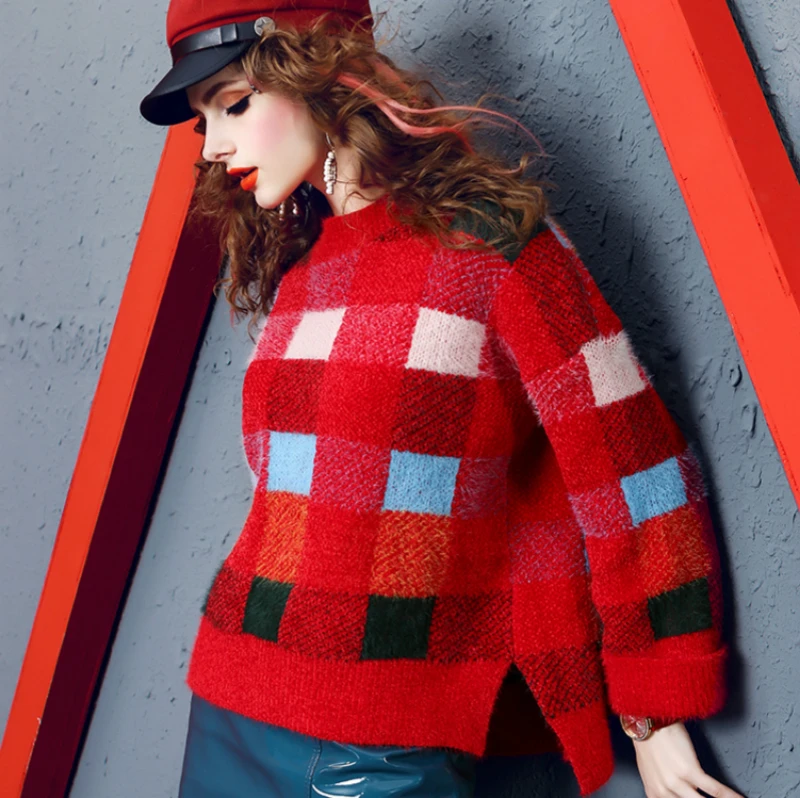 2019 New Year Mink Cashmere Sweater Women Autumn Winter Red Tops Women Knitted Pullovers Long Sleeve Jumper Pull Femme Clothing 2019 New Year Mink Cashmere Sweater Women Autumn Winter Red Tops Women Knitted Pullovers Long Sleeve Jumper Pull Femme Clothing