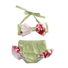 От 1 до 3 лет для маленьких девочек, топы с цветочным принтом и бантом+ шорты, штаны, купальник, комплект бикини из 2 предметов, купальный костюм, пляжная одежда, Новинка